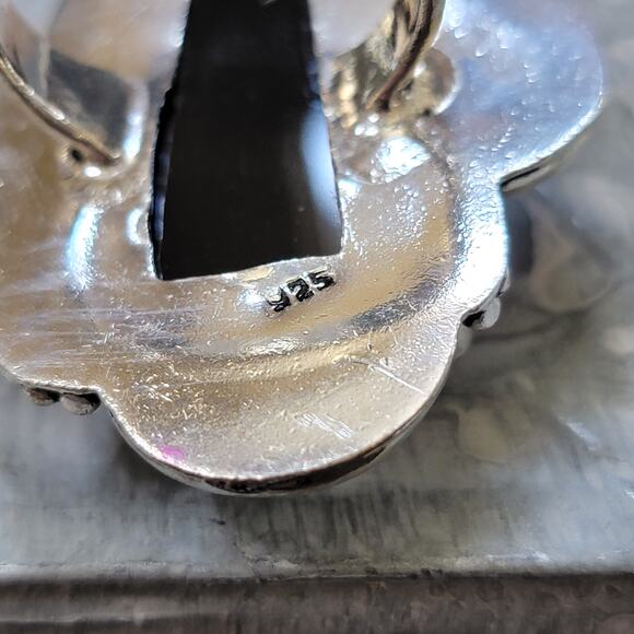 Black Stone Statement Ring, Sterling Silver Ring, 1.27 Inch Stone, Size 7.25 - Picture 4 of 9